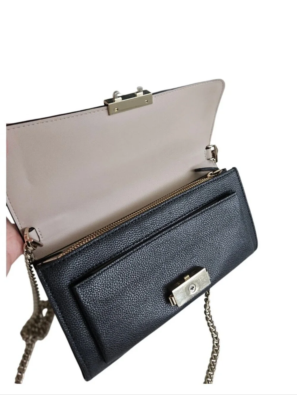 kate spade Black Pebbled Leather Wallet with Silver Lock
